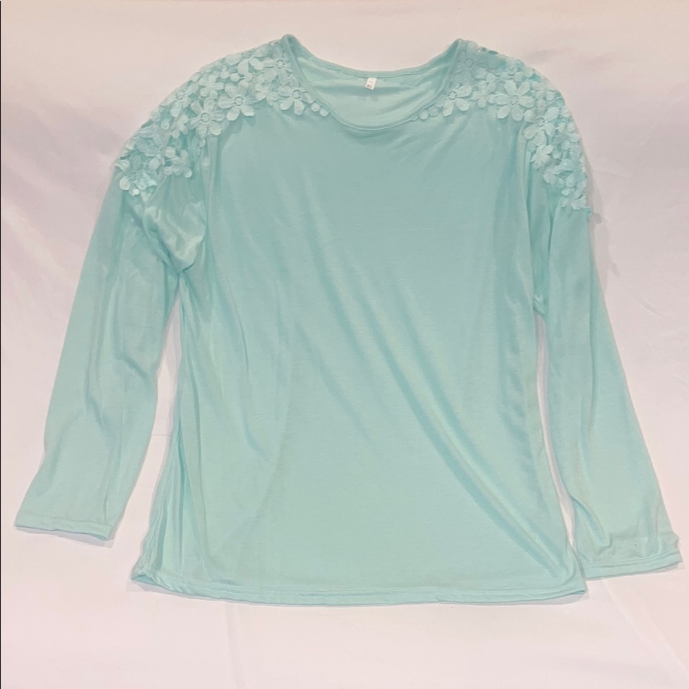 Floral Embellished Mint Long Sleeve Blouse